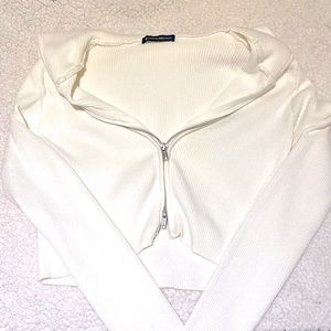 brandy mellvile cropped ribbed hoodie zip up